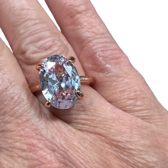 Rose Gold Large Oval Diamond Solitaire Ring - Picture 1 of 9